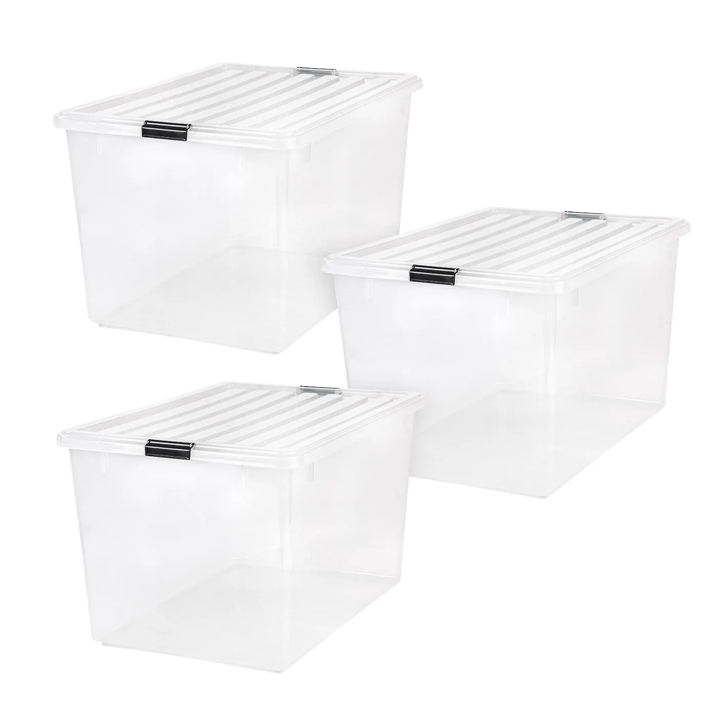 132 Quart Large Storage Bin Utility Tote Organizing Container Box with Buckle Down Lid for Clothes Storage, 3 Pack, Clear