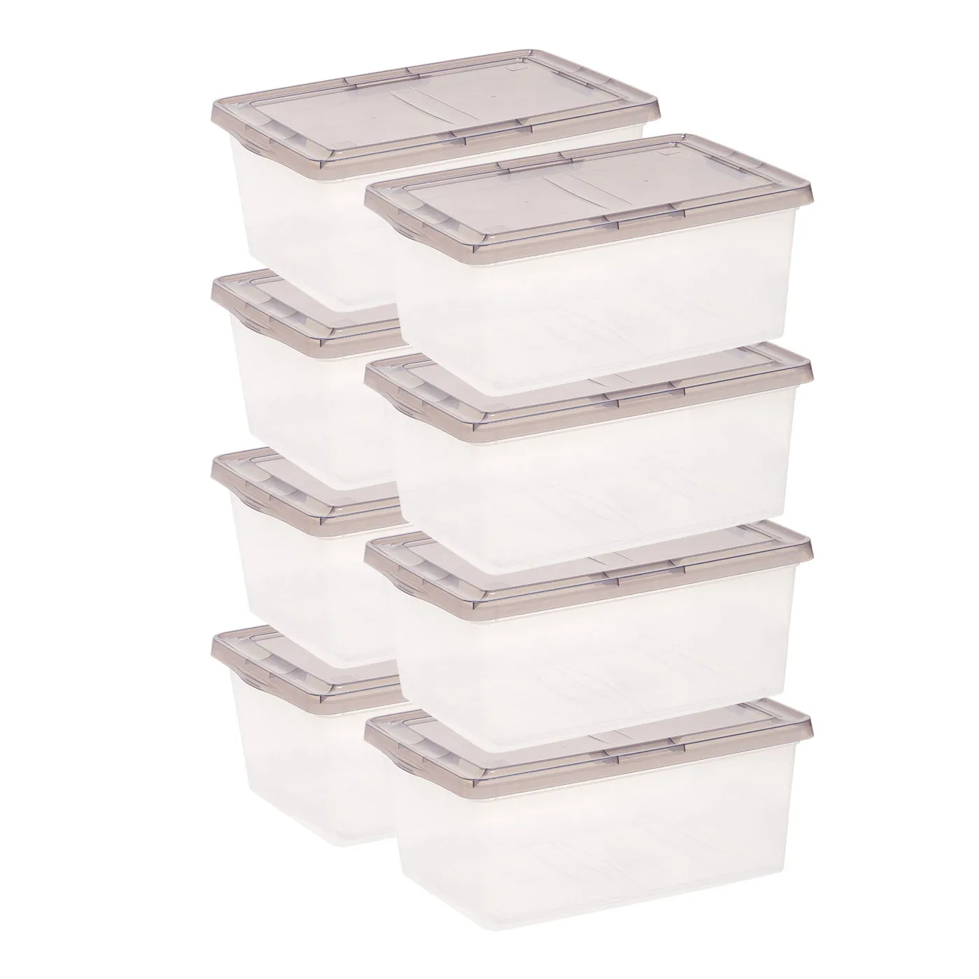 17 Qt. Stackable Box, Plastic Storage Bins with Lids, Clear, Gray Lid, Set of 8