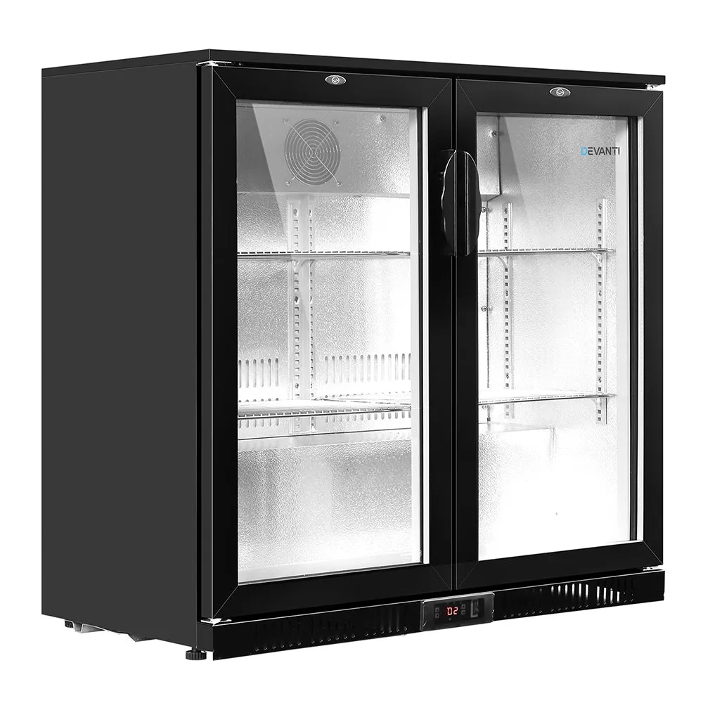 198L Double Door Bar Fridge, LED, Lock, Black - Devanti