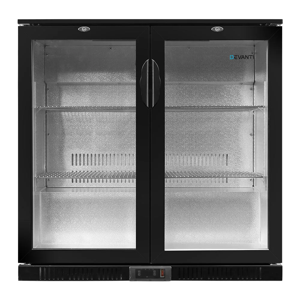 198L Double Door Bar Fridge, LED, Lock, Black - Devanti