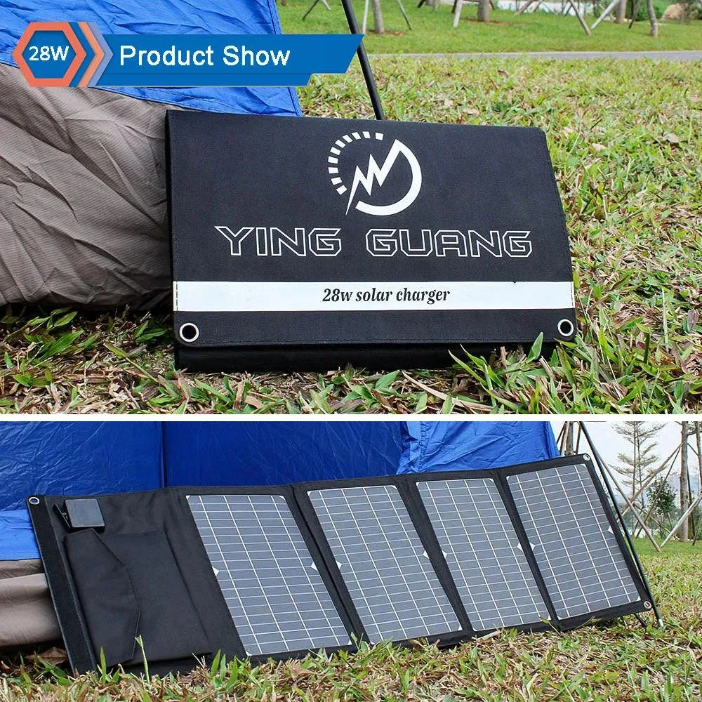 28W Portable Solar Panel Charger with Dual USB Ports - Foldable & Lightweight for Camping and Outdoor Adventures