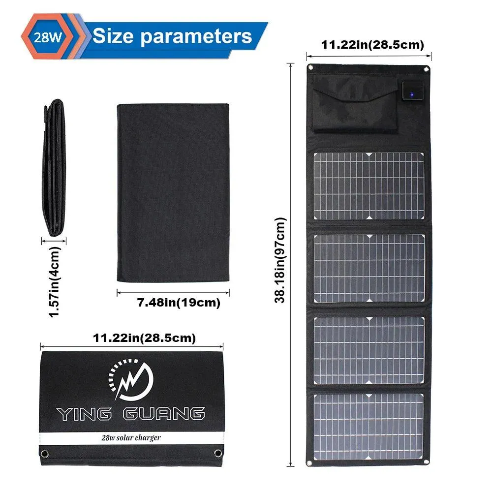 28W Portable Solar Panel Charger with Dual USB Ports - Foldable & Lightweight for Camping and Outdoor Adventures