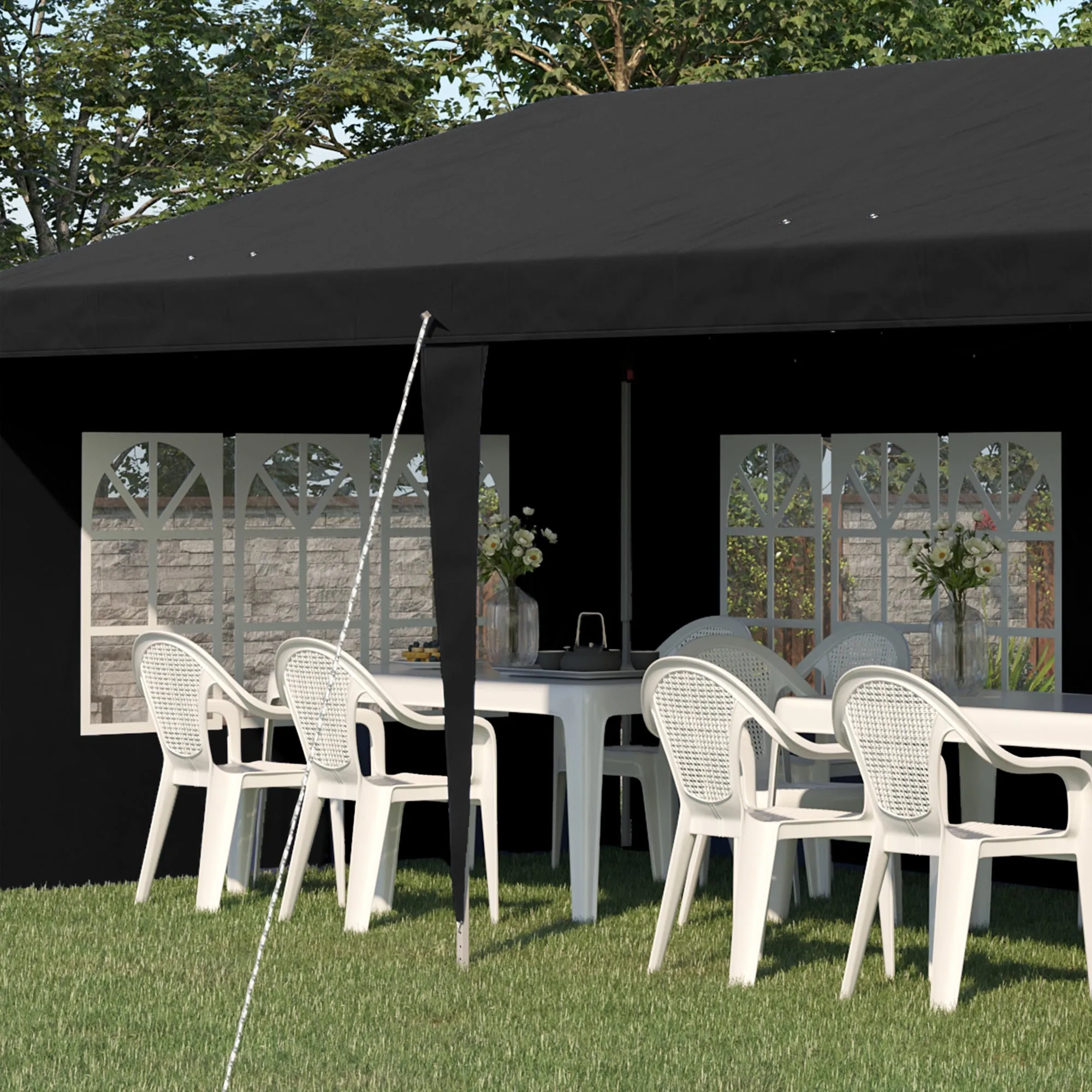 3 x 6m Pop Up Gazebo, Height Adjustable Marquee Party Tent with Sidewalls and Storage Bag, Black