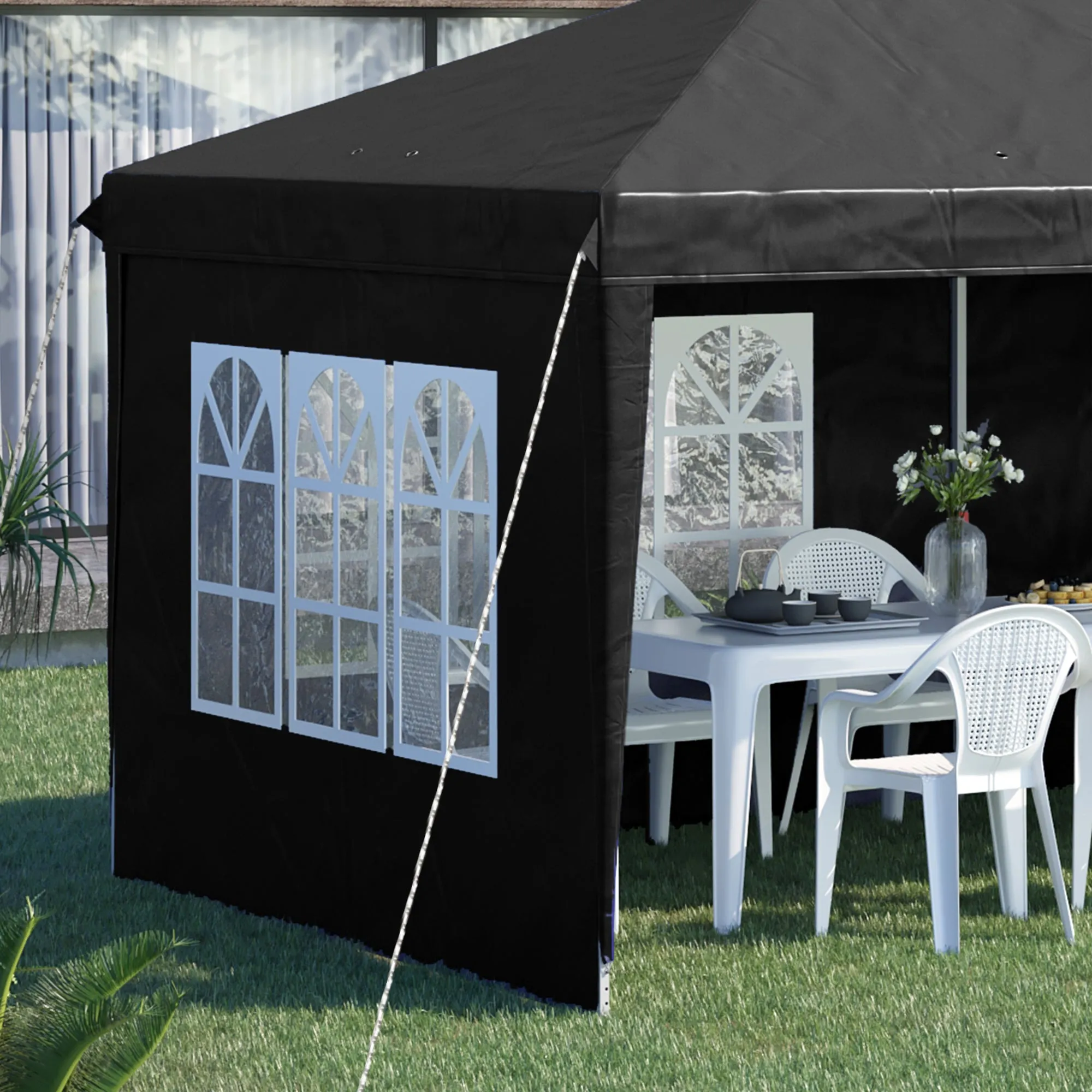 3 x 6m Pop Up Gazebo, Height Adjustable Marquee Party Tent with Sidewalls and Storage Bag, Black