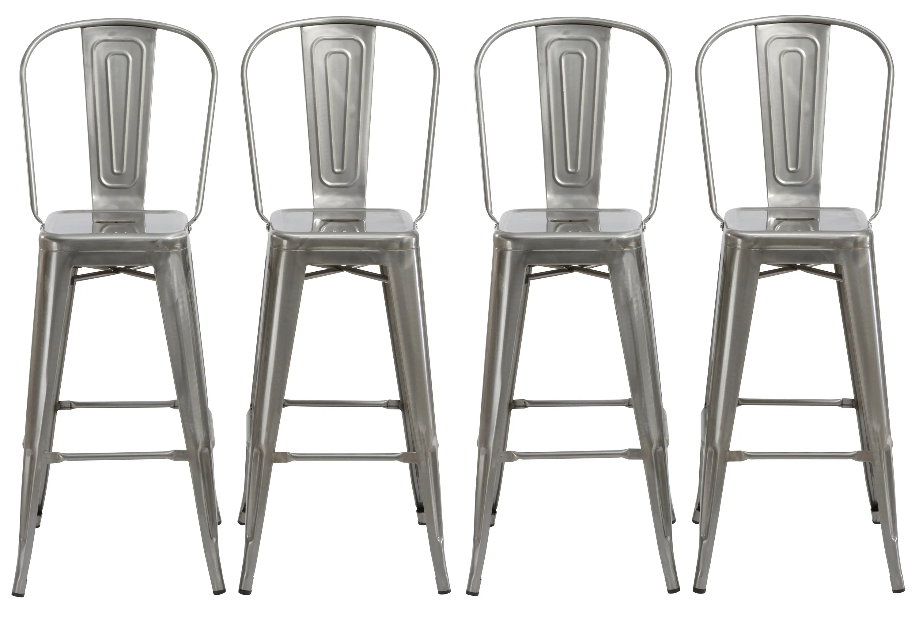 30" Industrial Clear Metal Antique Rustic height Bar Stool Chair High Back Set of 4