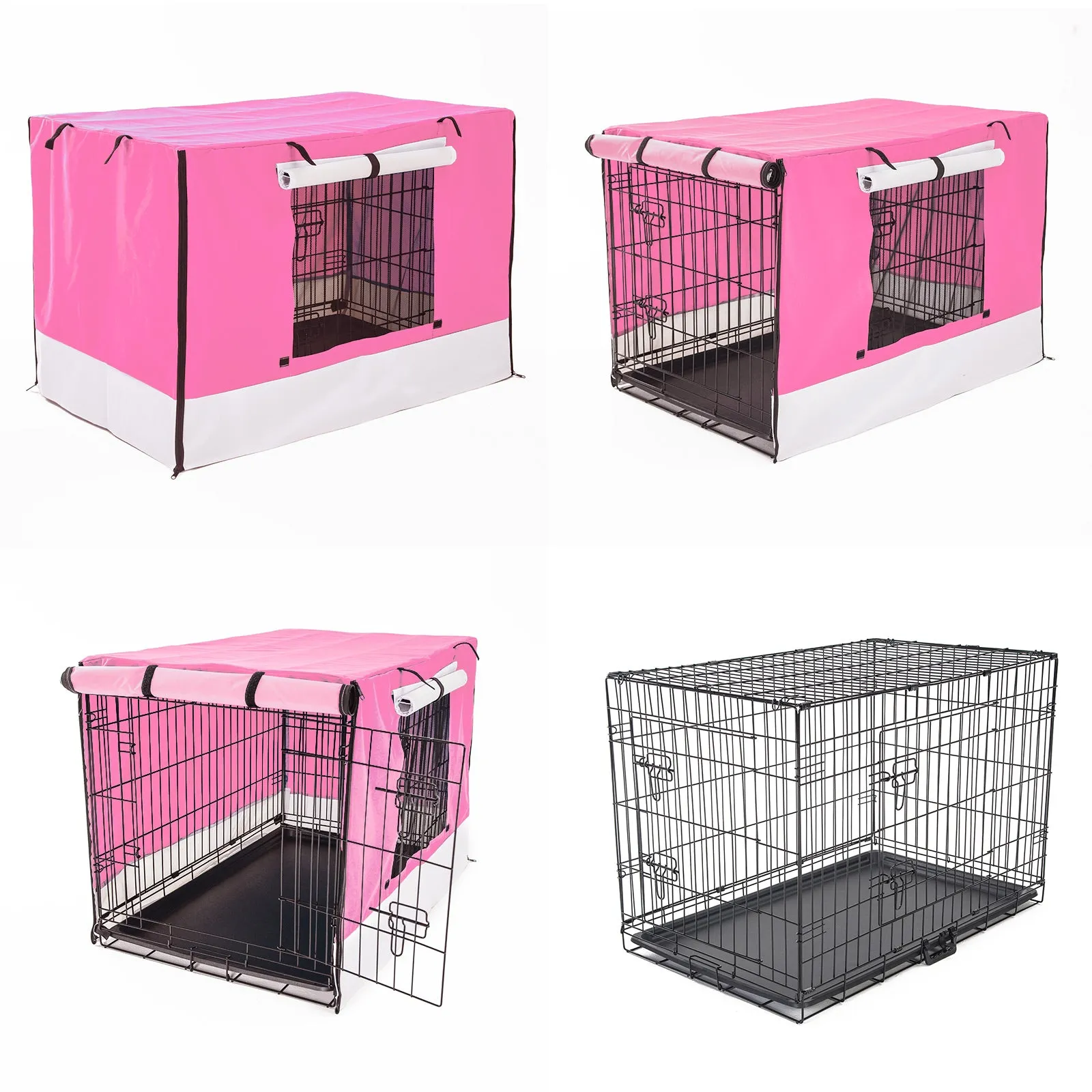 36in Collapsible Wire Dog Crate with Pink Waterproof Cover