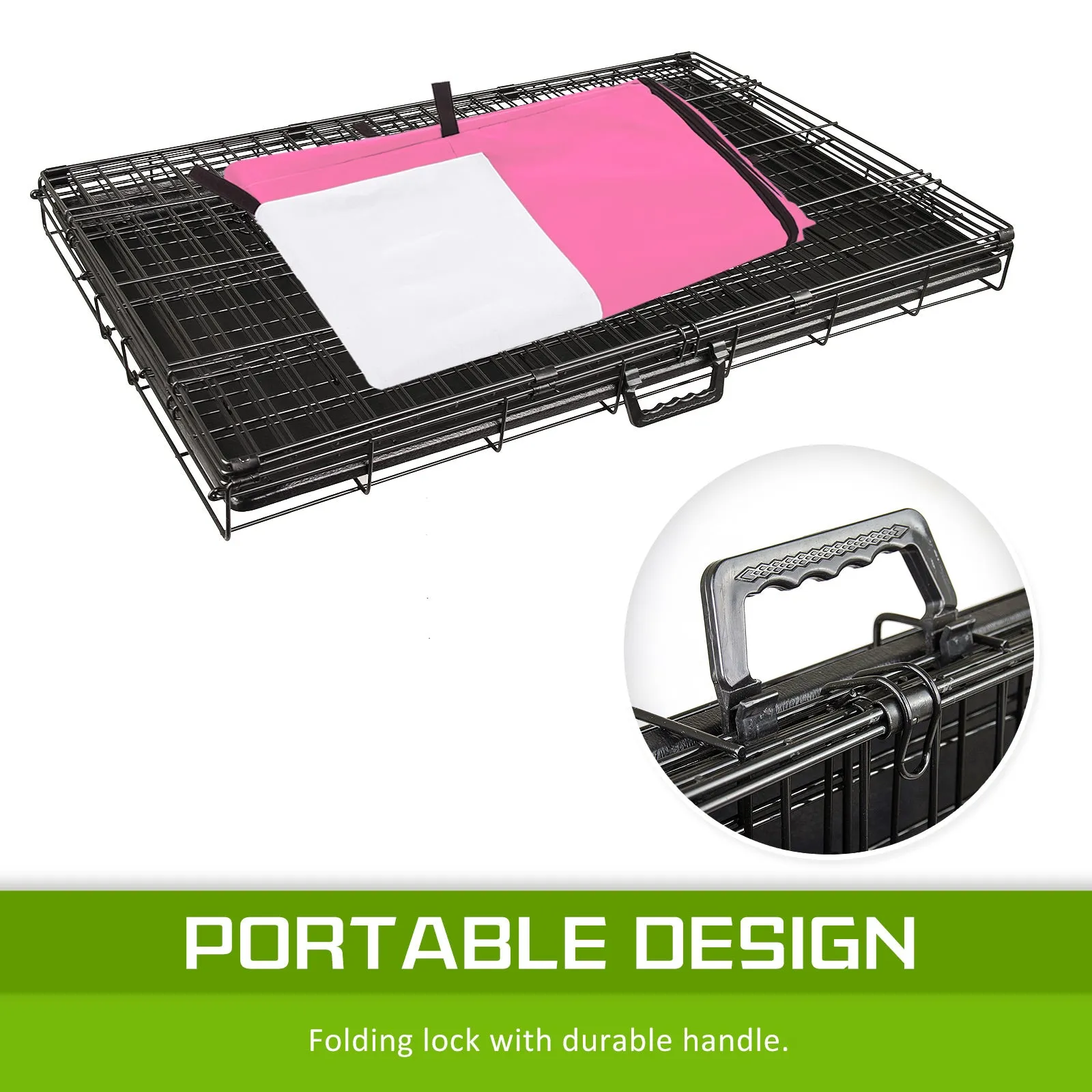 36in Collapsible Wire Dog Crate with Pink Waterproof Cover