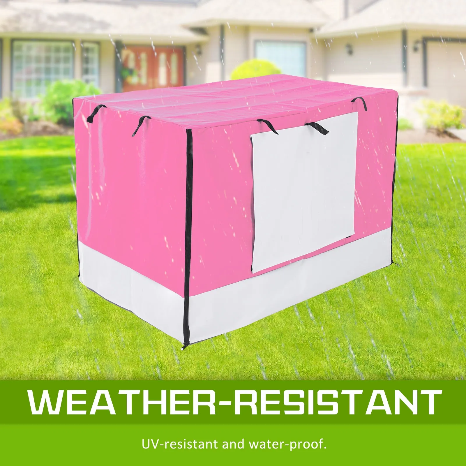 36in Collapsible Wire Dog Crate with Pink Waterproof Cover