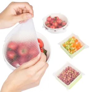 4~6 Pack Stretch Reusable Silicone Bowl Food Storage Wraps Cover Seal Fresh Lids