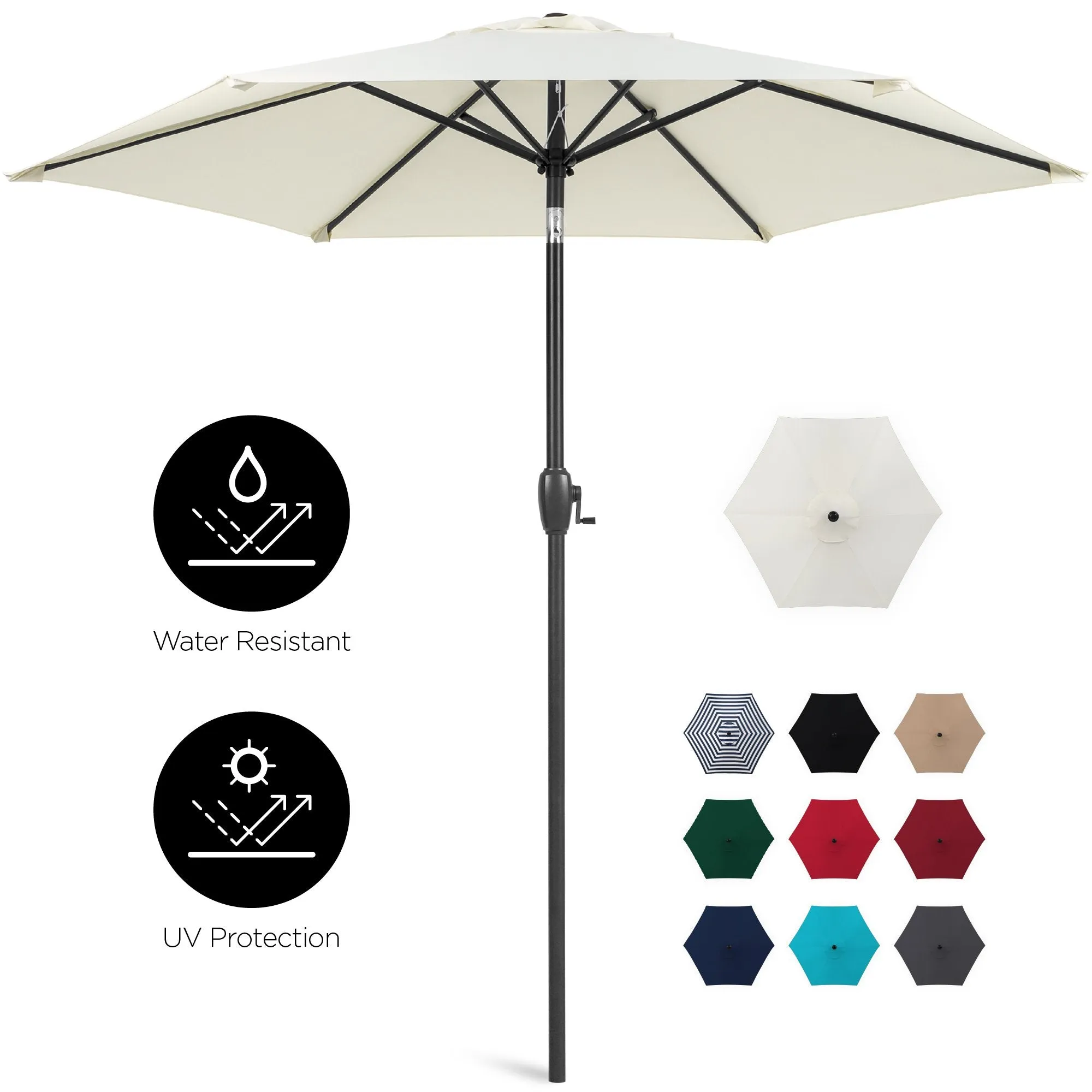 7.5ft Outdoor Market Patio Umbrella w/ Push Button Tilt, Crank Lift