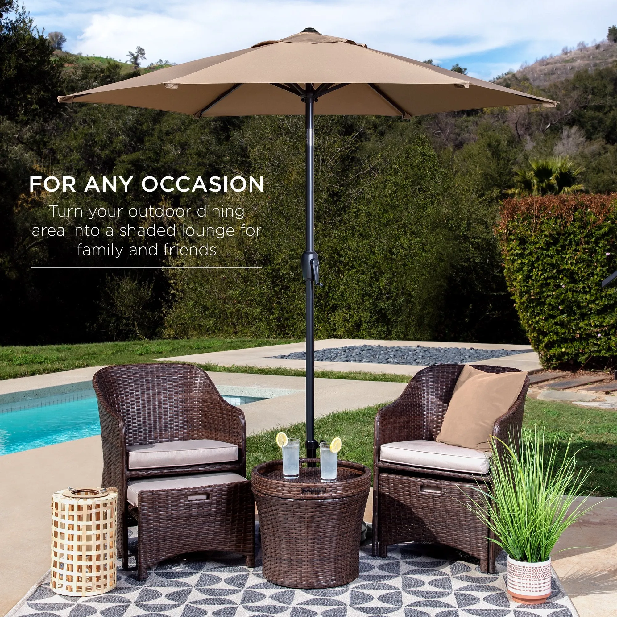 7.5ft Outdoor Market Patio Umbrella w/ Push Button Tilt, Crank Lift