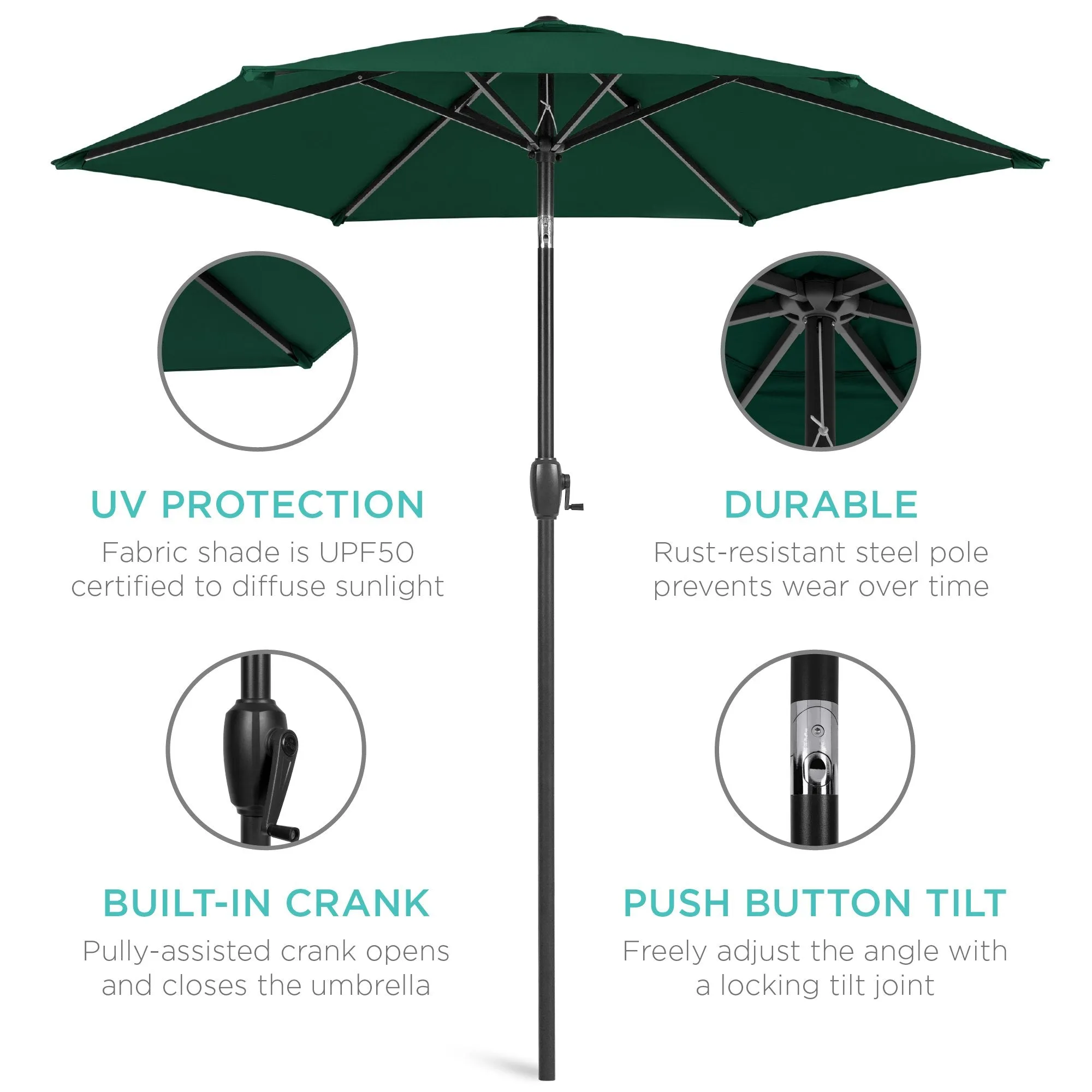 7.5ft Outdoor Market Patio Umbrella w/ Push Button Tilt, Crank Lift