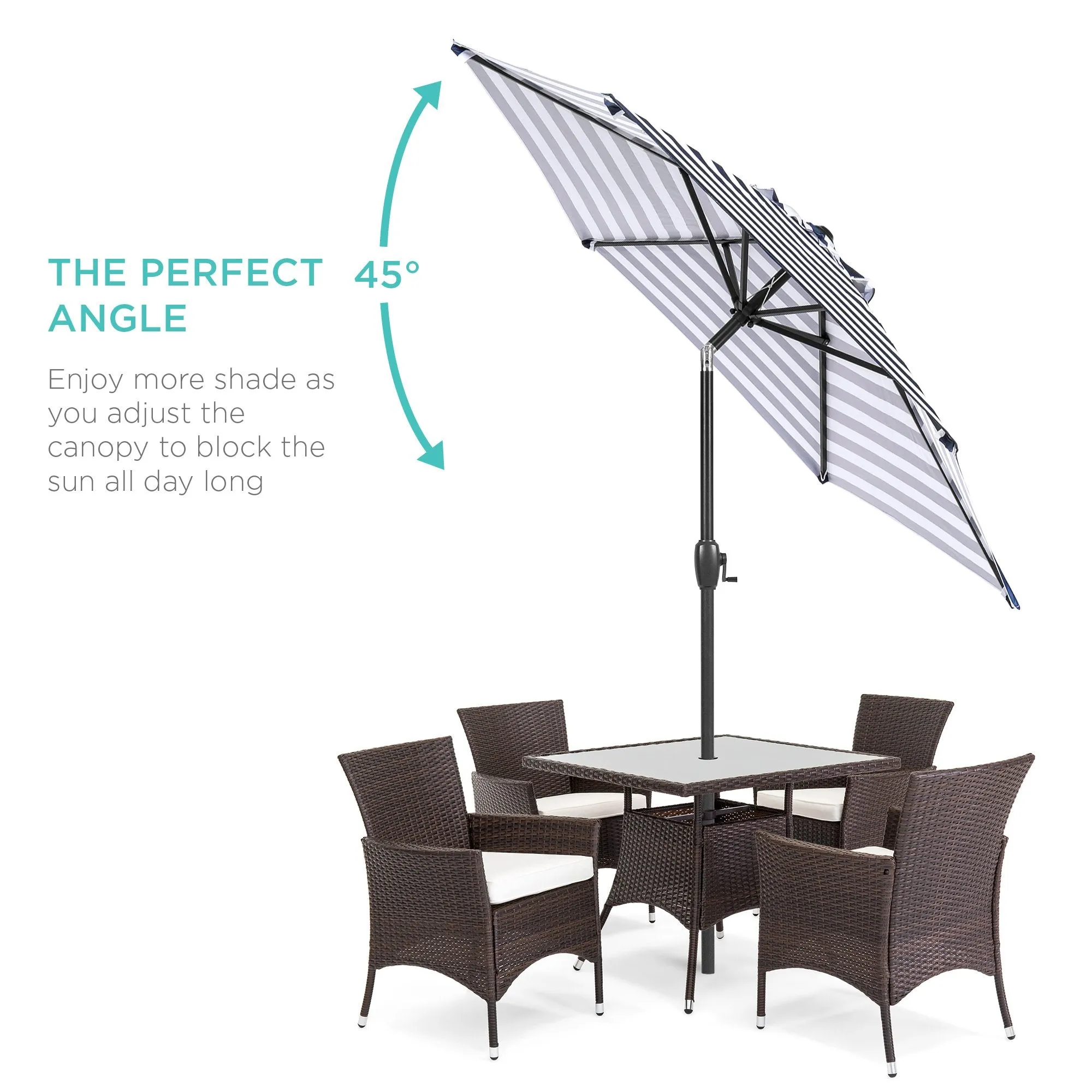 7.5ft Outdoor Market Patio Umbrella w/ Push Button Tilt, Crank Lift