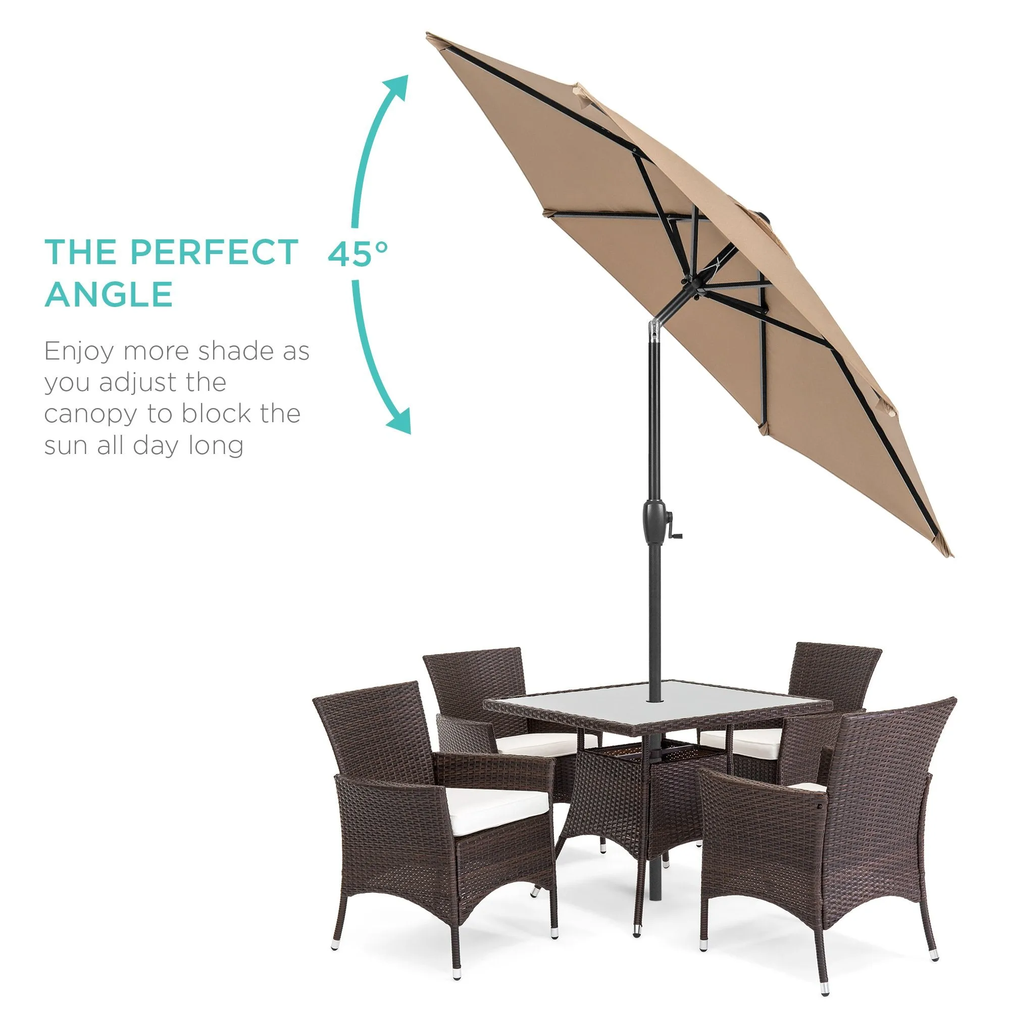 7.5ft Outdoor Market Patio Umbrella w/ Push Button Tilt, Crank Lift