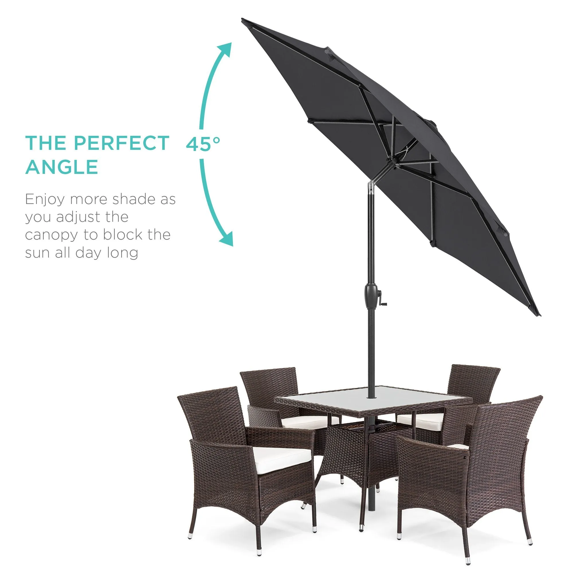 7.5ft Outdoor Market Patio Umbrella w/ Push Button Tilt, Crank Lift