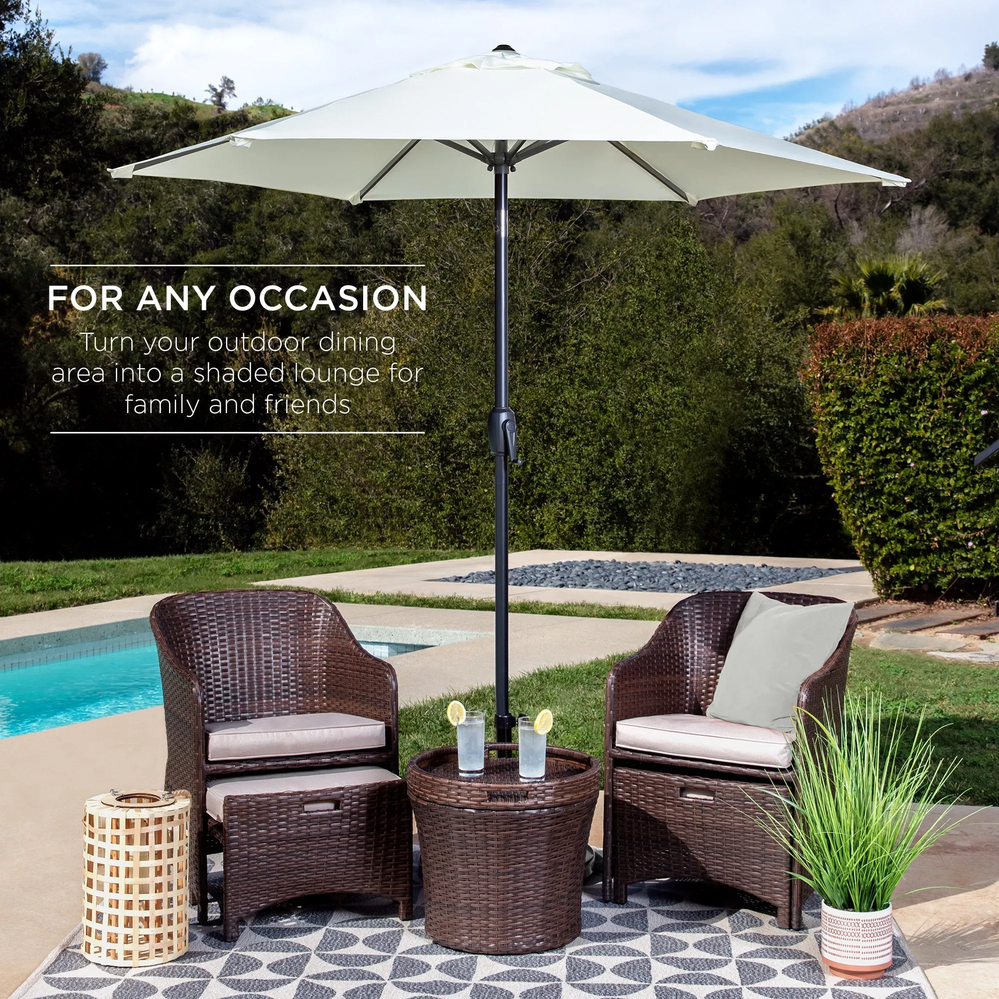 7.5ft Outdoor Market Patio Umbrella w/ Push Button Tilt, Crank Lift