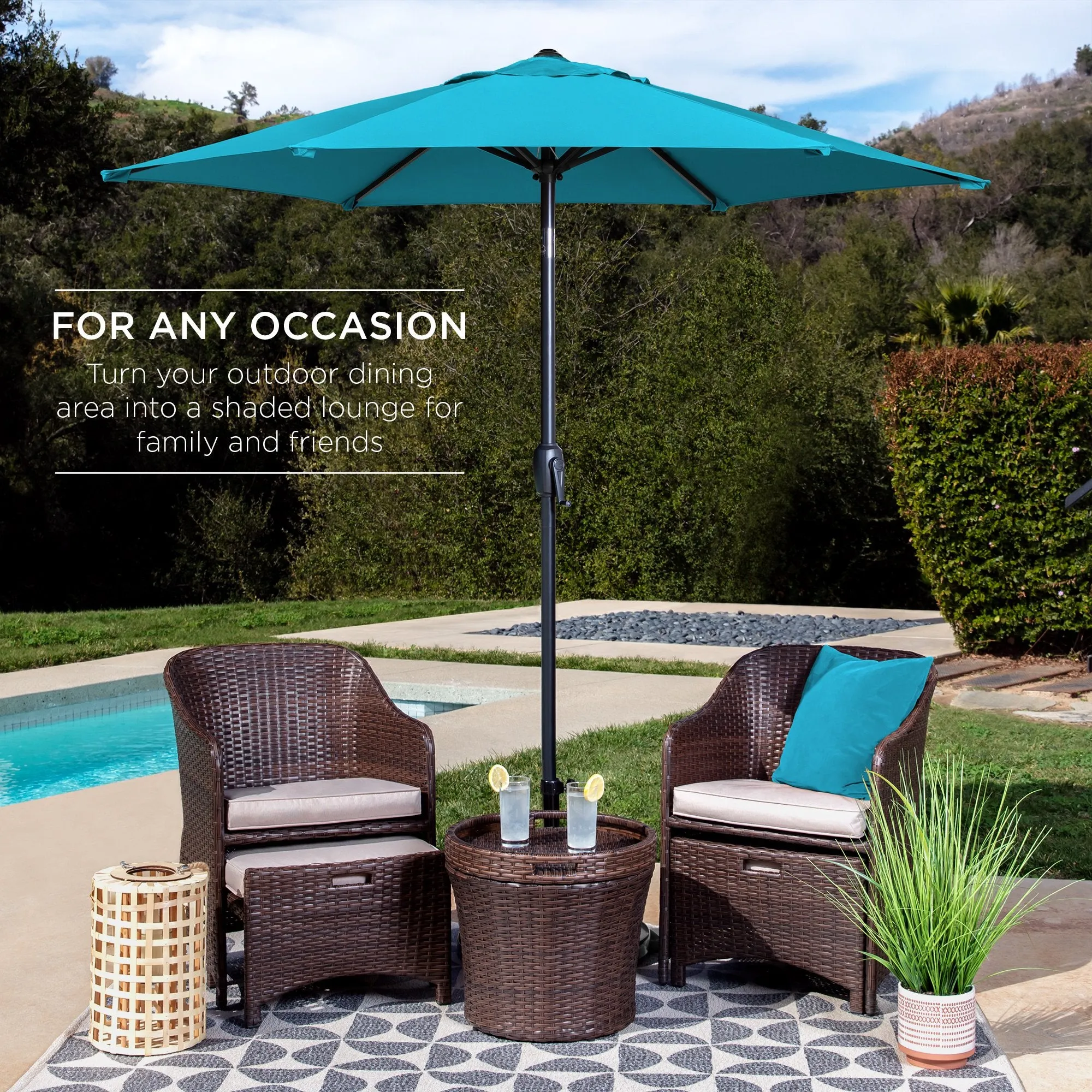 7.5ft Outdoor Market Patio Umbrella w/ Push Button Tilt, Crank Lift