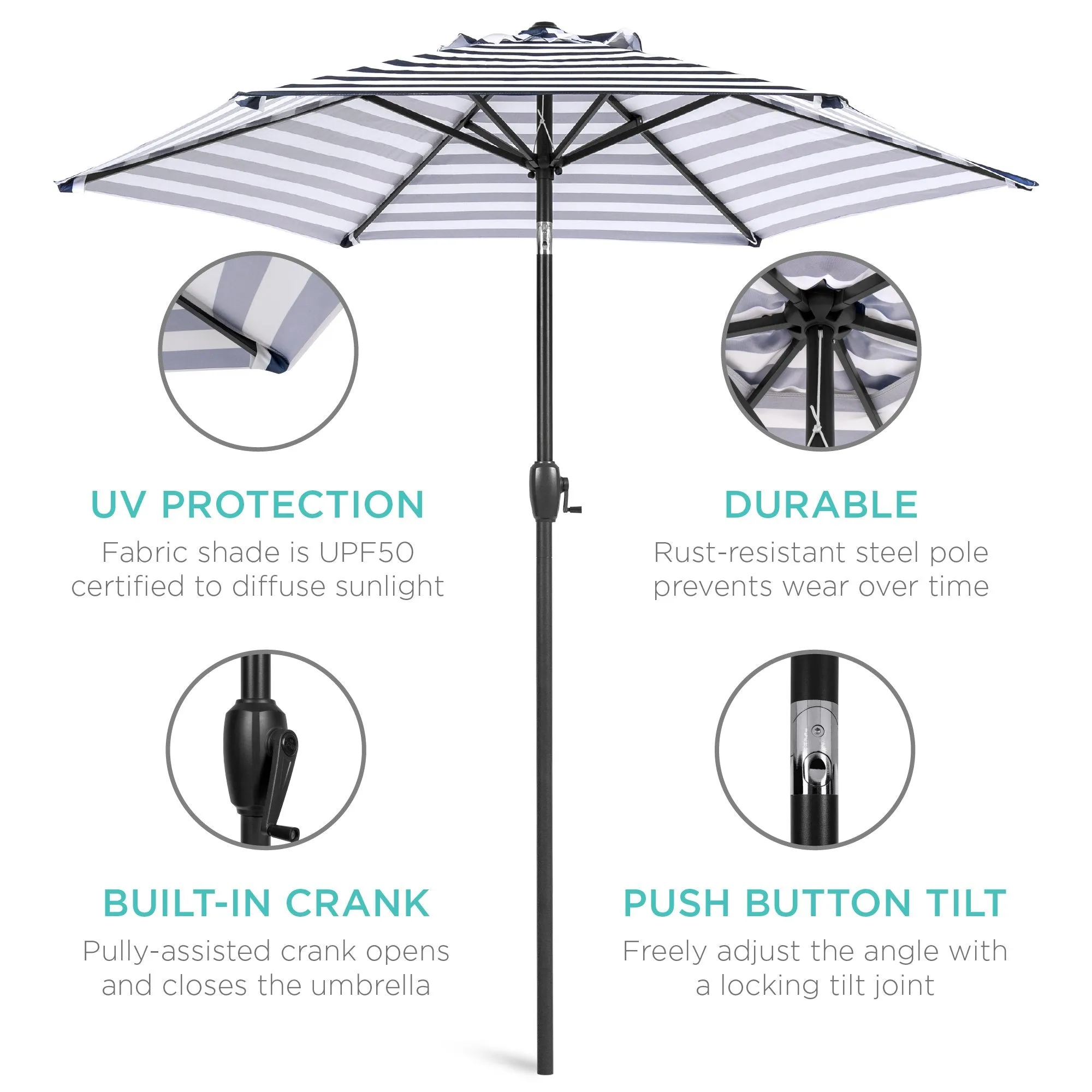 7.5ft Outdoor Market Patio Umbrella w/ Push Button Tilt, Crank Lift