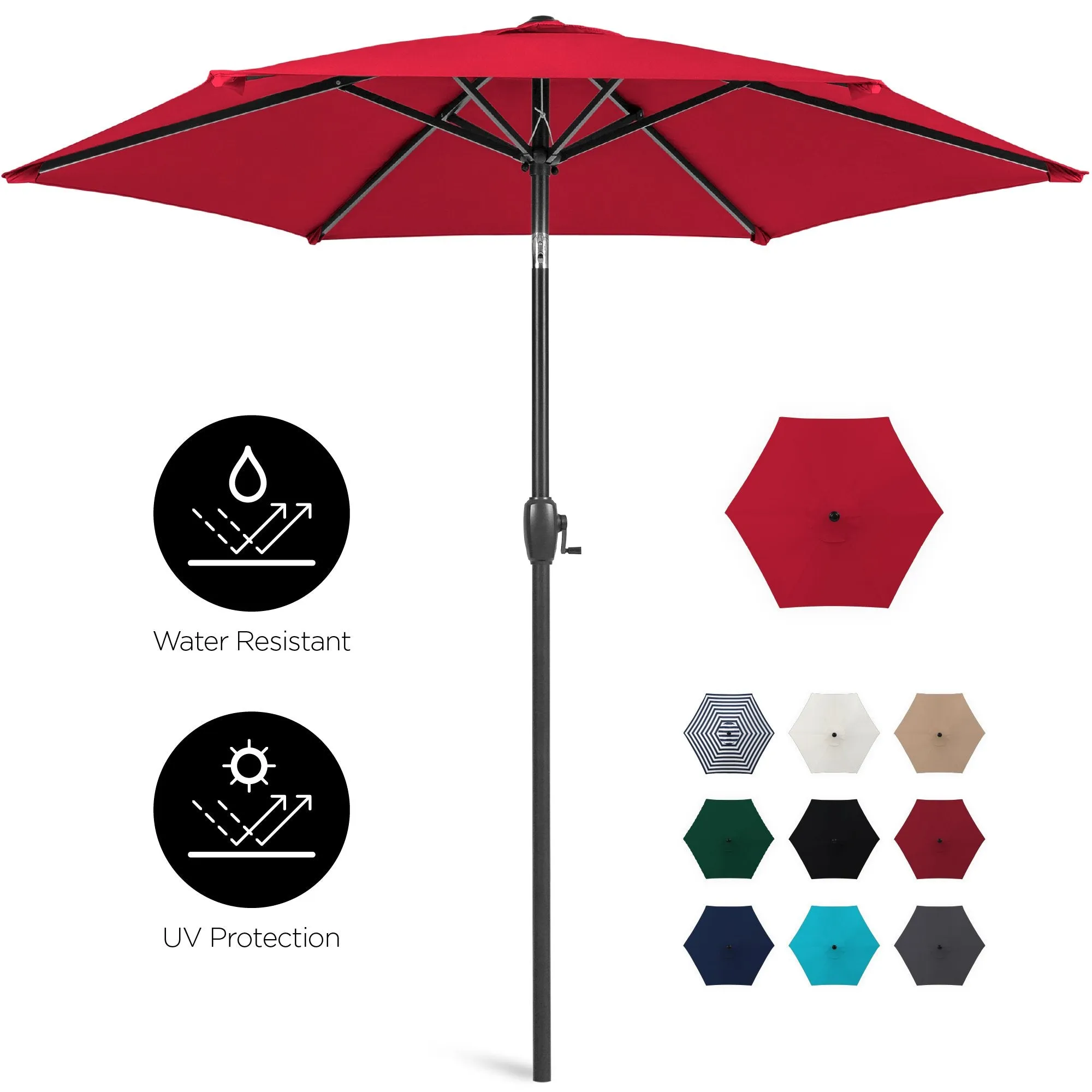 7.5ft Outdoor Market Patio Umbrella w/ Push Button Tilt, Crank Lift