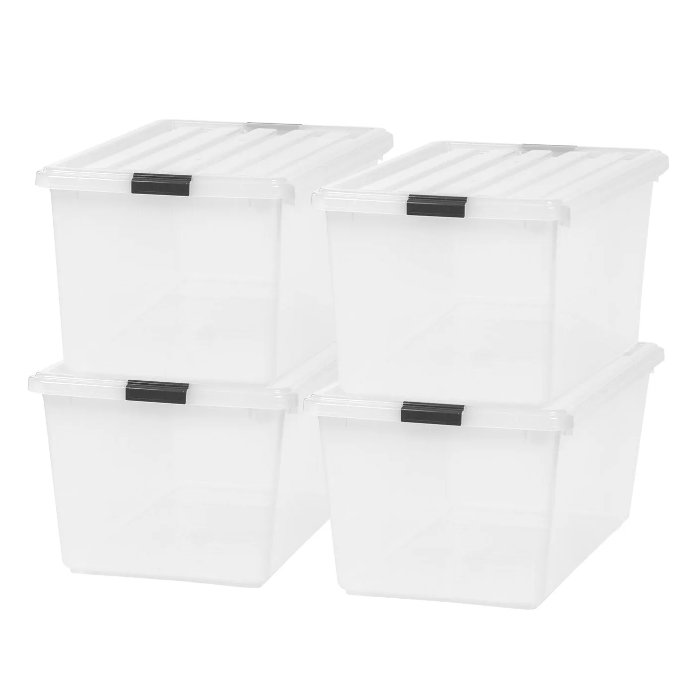 91 Quart Large Storage Bin Utility Tote Organizing Container Box with Buckle Down Lid for Clothes Storage, 4 Pack, Clear