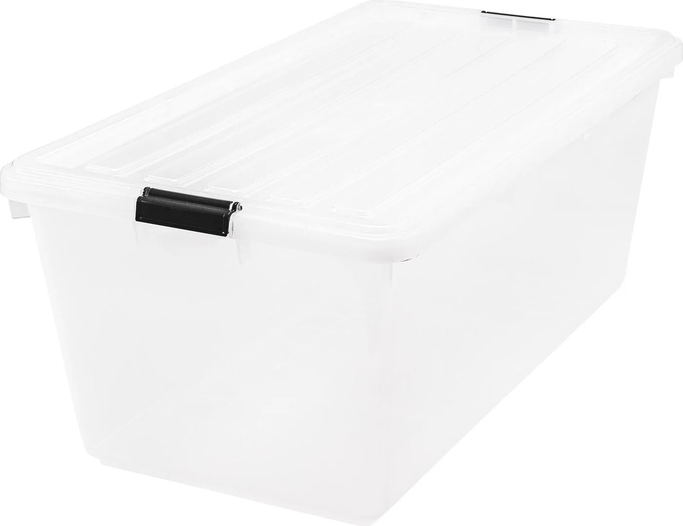 91 Quart Large Storage Bin Utility Tote Organizing Container Box with Buckle Down Lid for Clothes Storage, 4 Pack, Clear