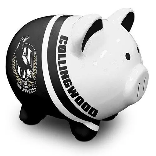 AFL Ceramic Piggy Bank Money Box - Collingwood Magpies - 14x12x11cm