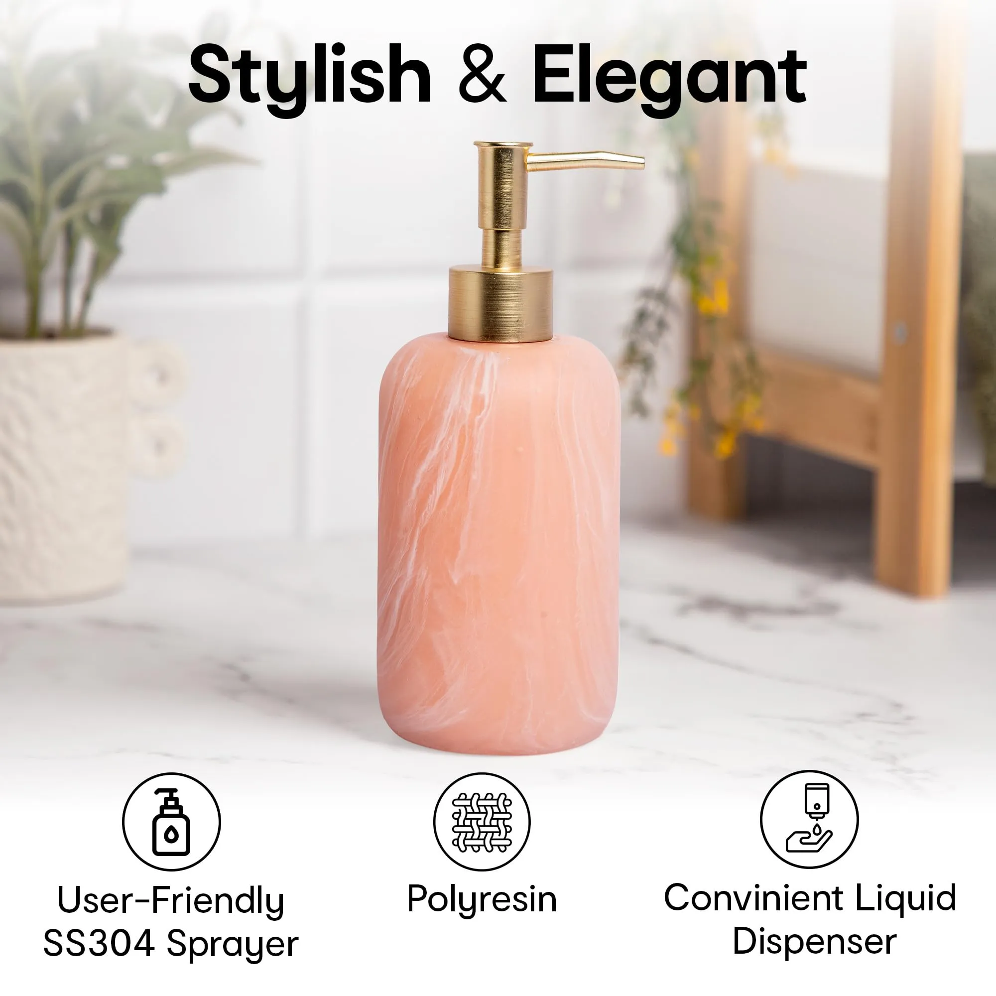 Anko Pink Resin Soap Dispenser - Stylish Bathroom Accessory | Decor | Pink, 19.5cm (H) x 7.8cm (Dia.)