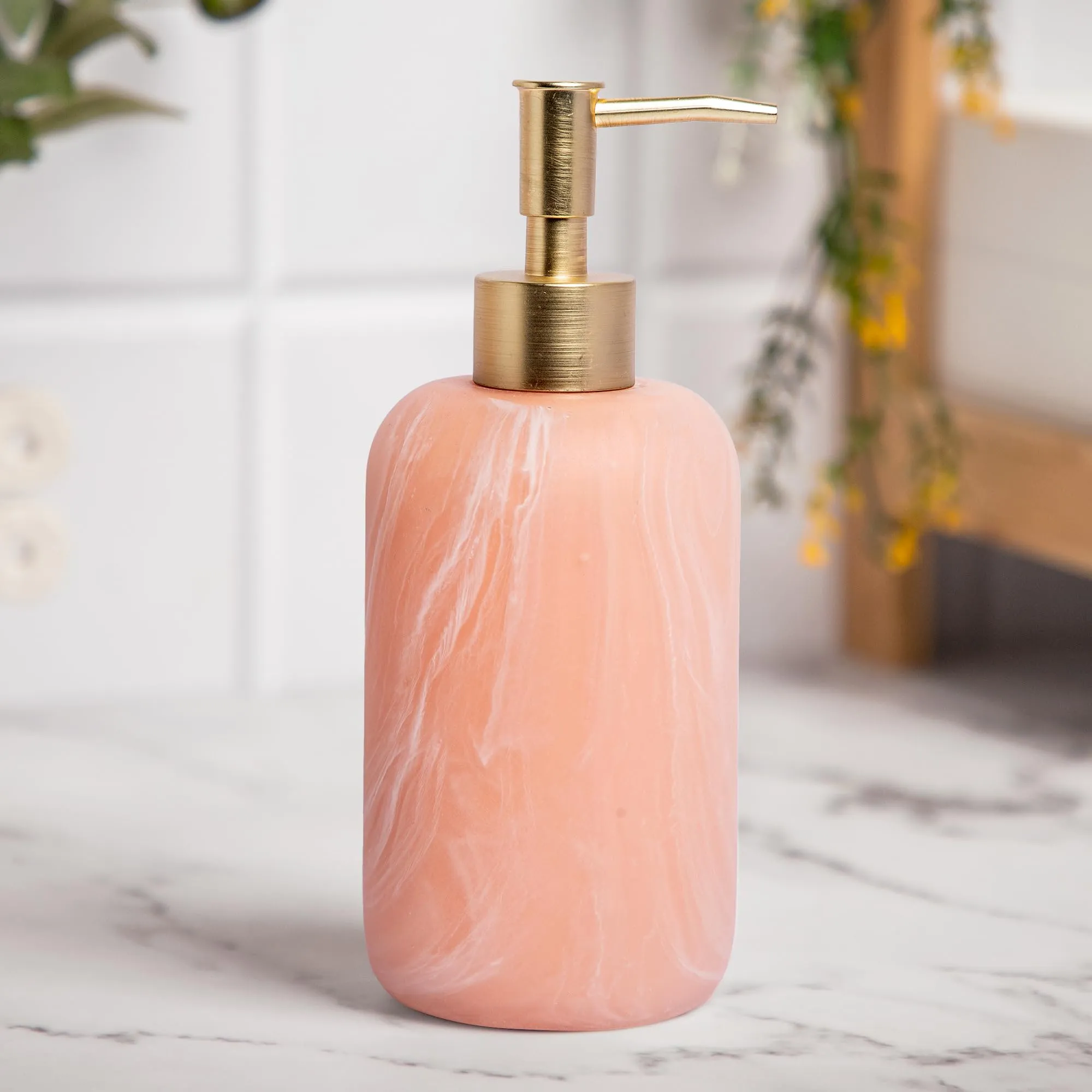 Anko Pink Resin Soap Dispenser - Stylish Bathroom Accessory | Decor | Pink, 19.5cm (H) x 7.8cm (Dia.)