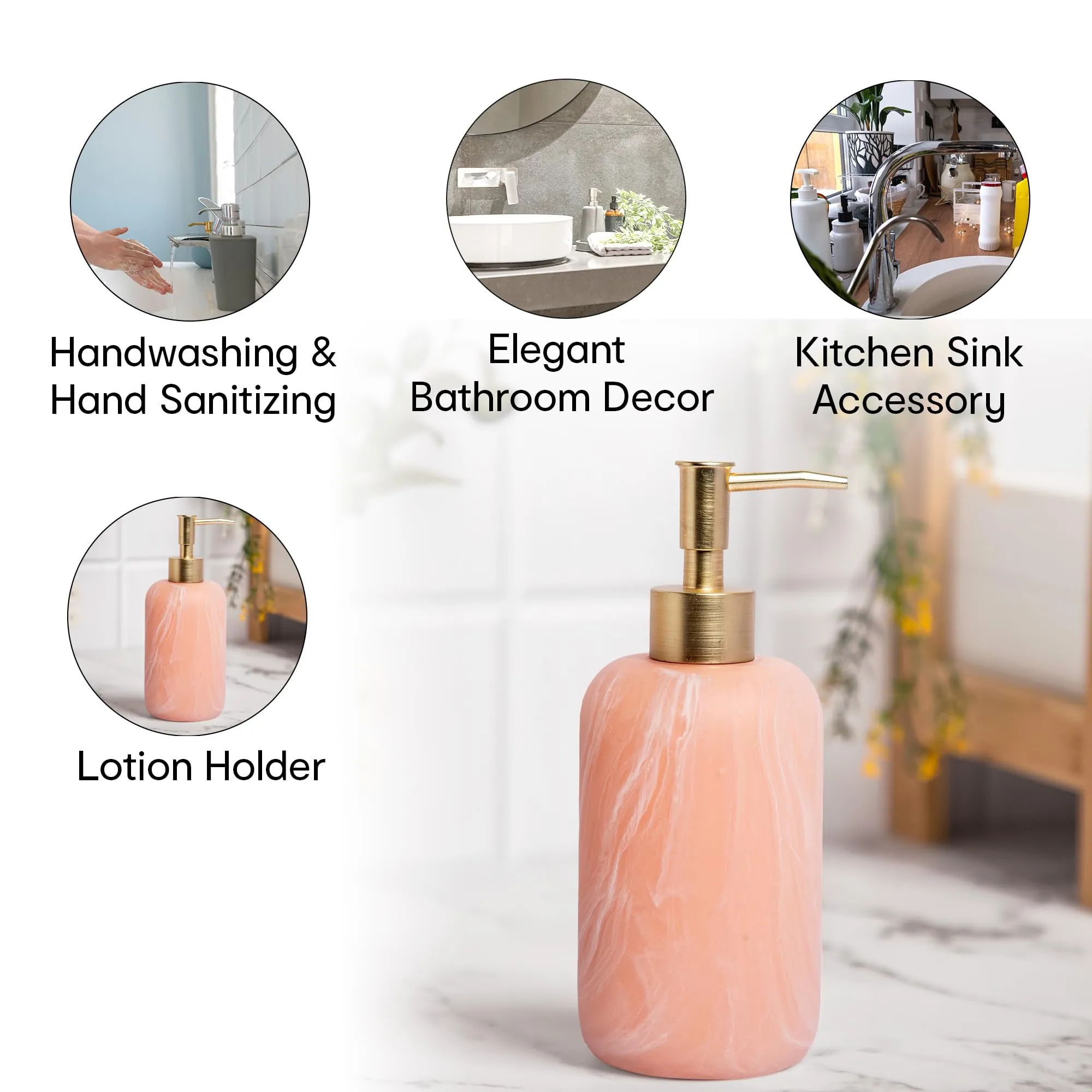 Anko Pink Resin Soap Dispenser - Stylish Bathroom Accessory | Decor | Pink, 19.5cm (H) x 7.8cm (Dia.)