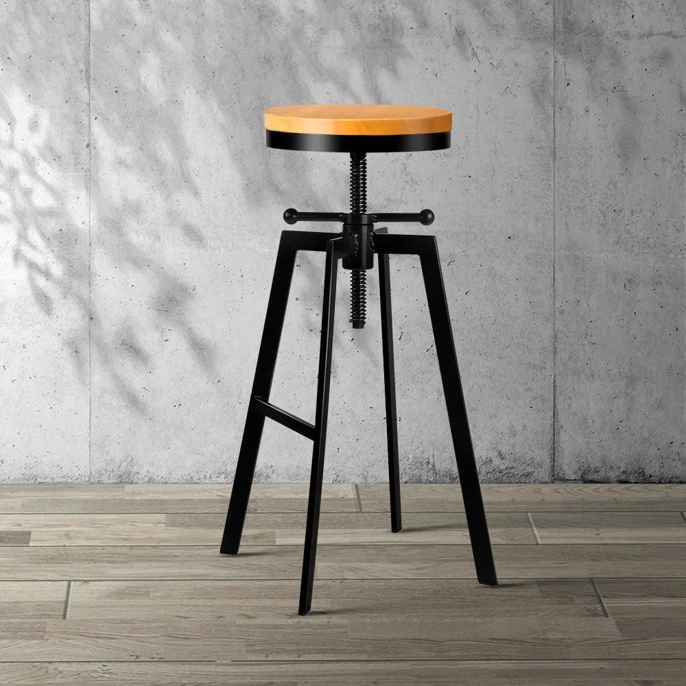 Artiss Adjustable Height Swivel Bar Stool - Black and Wood