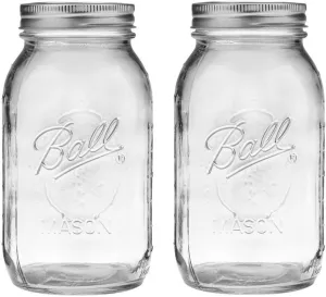 Ball Regular Mouth 32-Ounces Mason Jar with Lids and Bands, Clear (Pack Of 2)