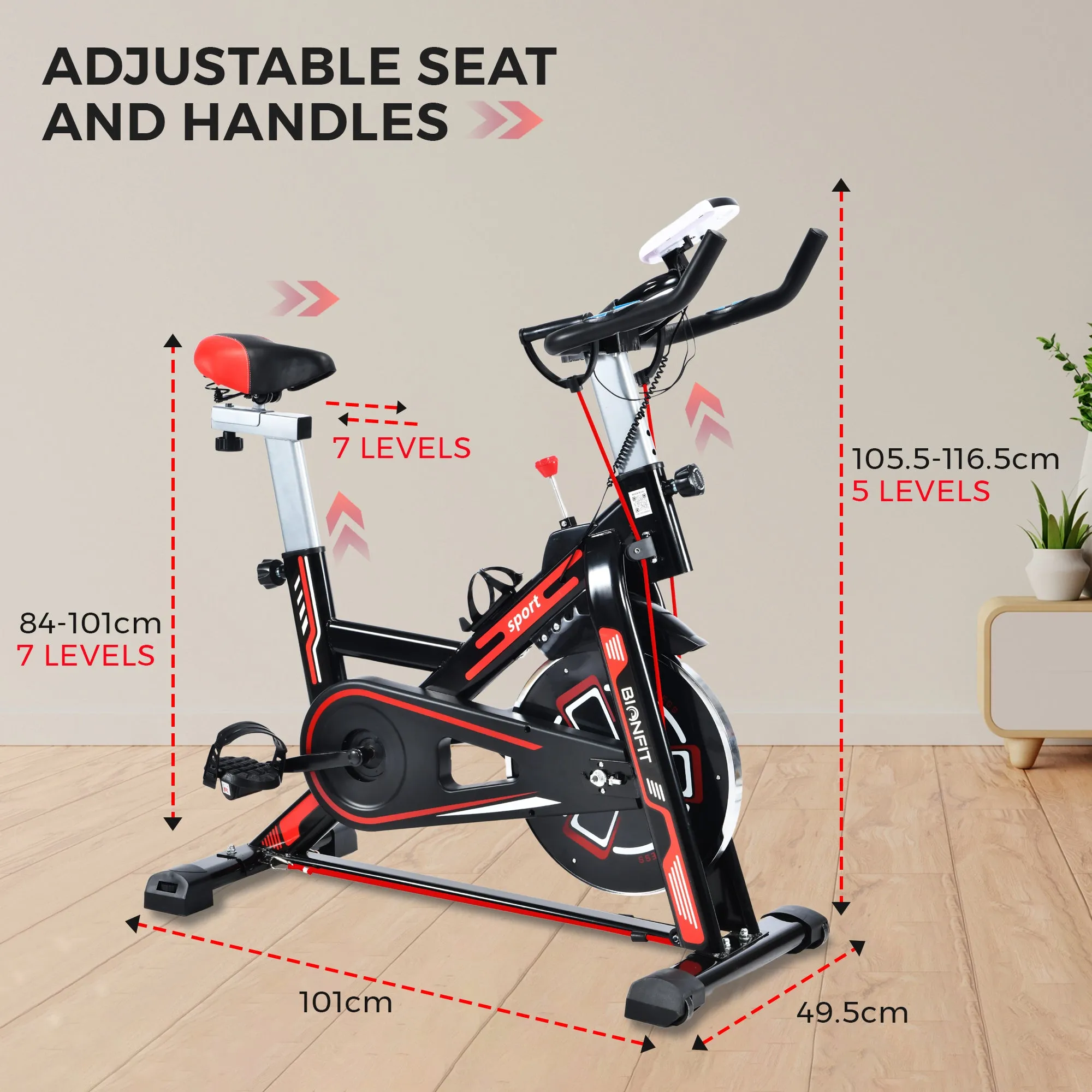 BIONFIT BNF-01 Pro Spin with 6 Kg Flywheel with Friction Resistance Spinner Exercise Bike  (Red) - 2 Years Warranty