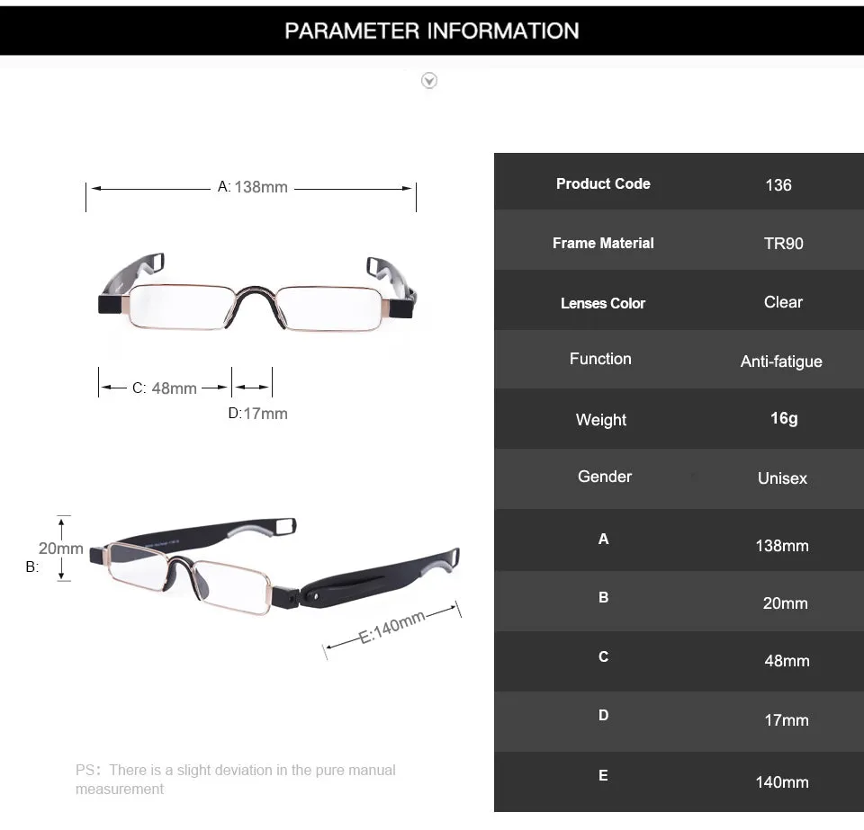 Brightzone Unisex Full Rim Alloy Square Folding Reading Glasses