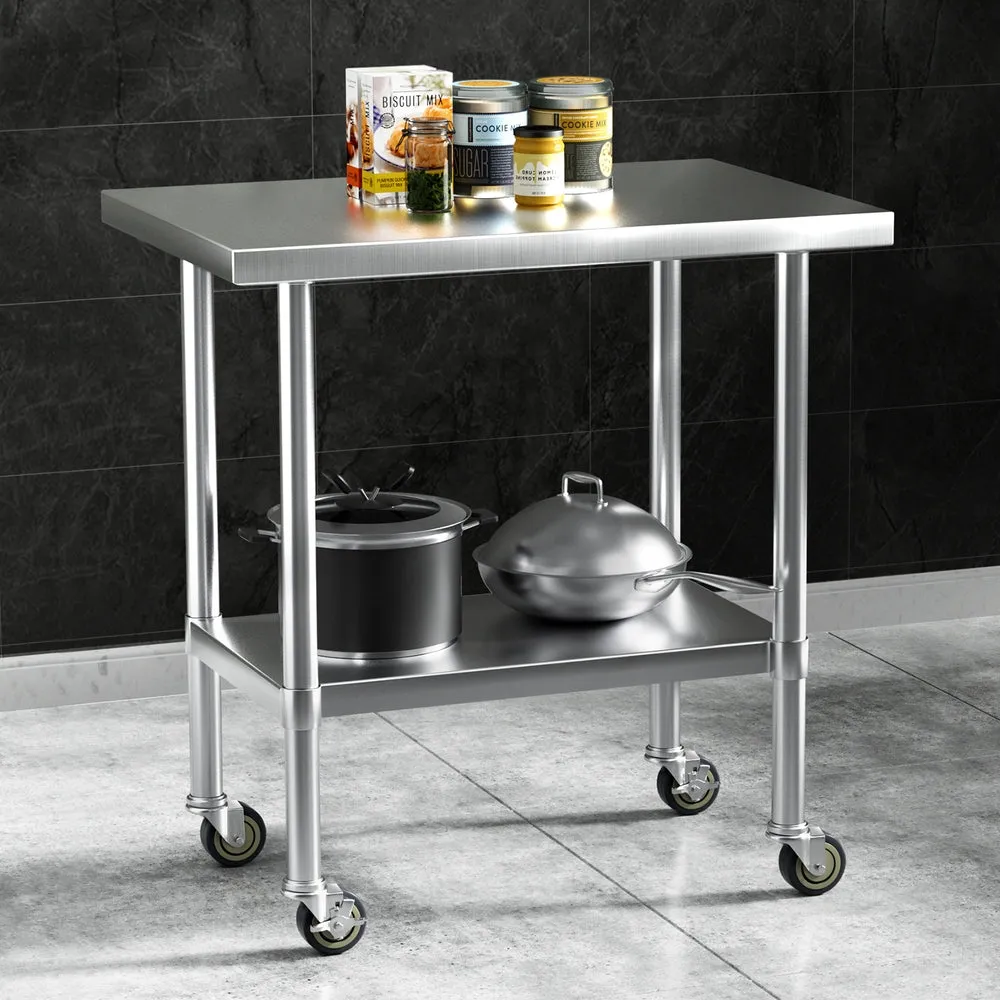 Cefito Stainless Steel Kitchen Benches Work Bench Wheels 91X61CM 430