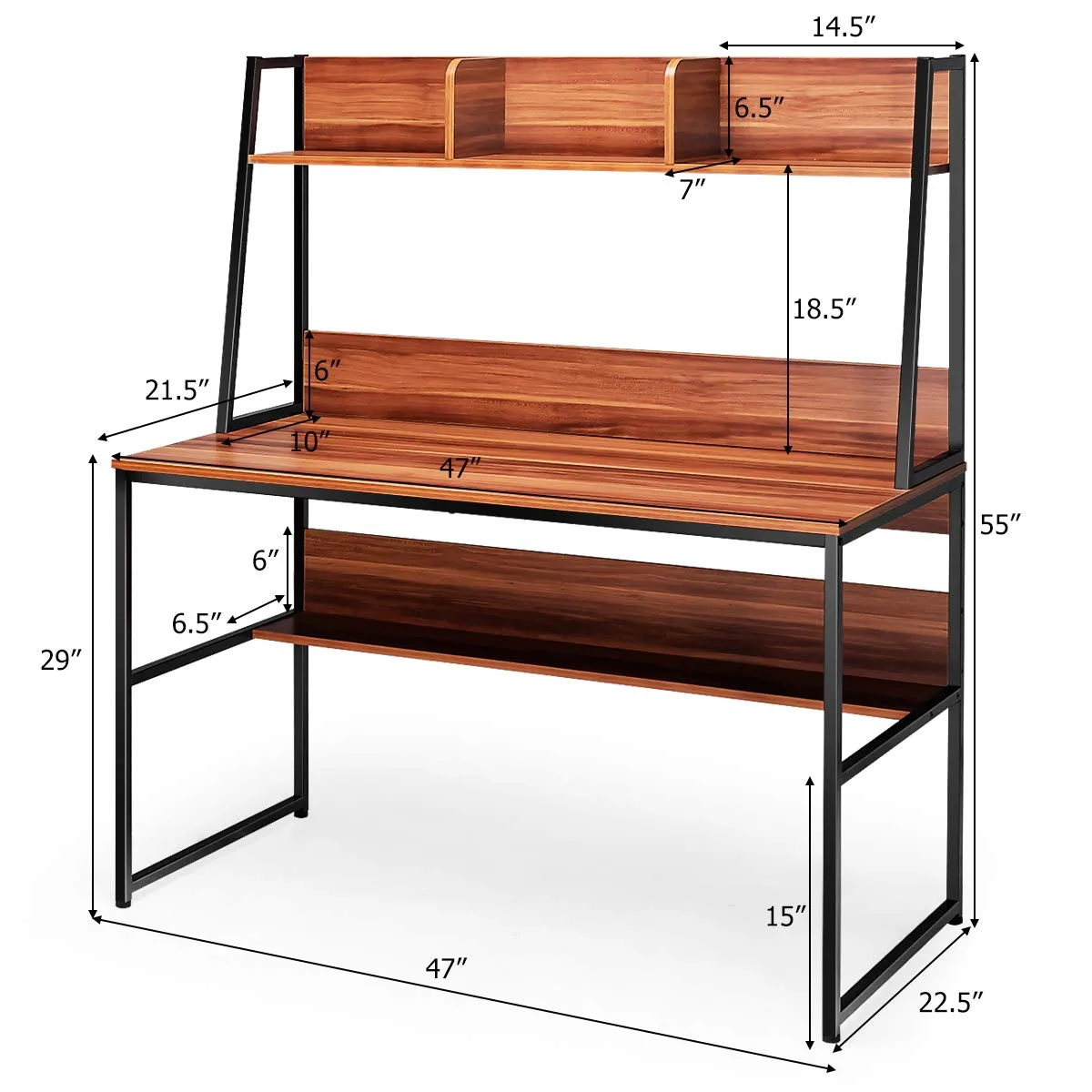 Computer Desk with Hutch & Bookshelf, 47 Inches Space Saving Writing Study Table Home Office Desk