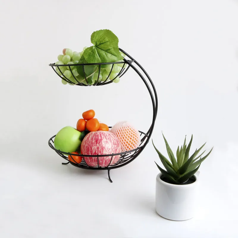 Creative Metal Fruit Basket Rack Living Room Fruit Drain Basket Home Iron Fruit Snack  Bowl Storage Basket Desktop Kitchen Organ