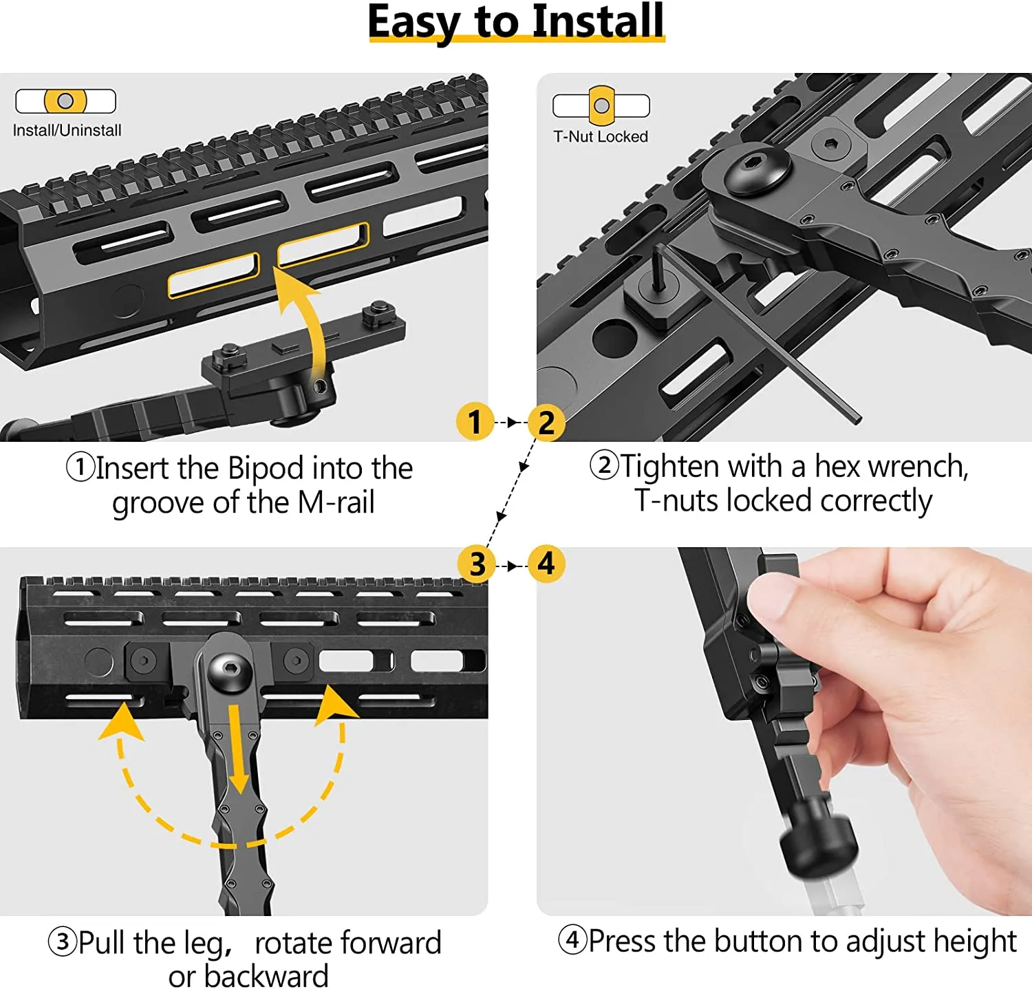 CVLIFE 7.5-9 Inches Rifle Bipod for M-Rail with Two Point Rifle Sling