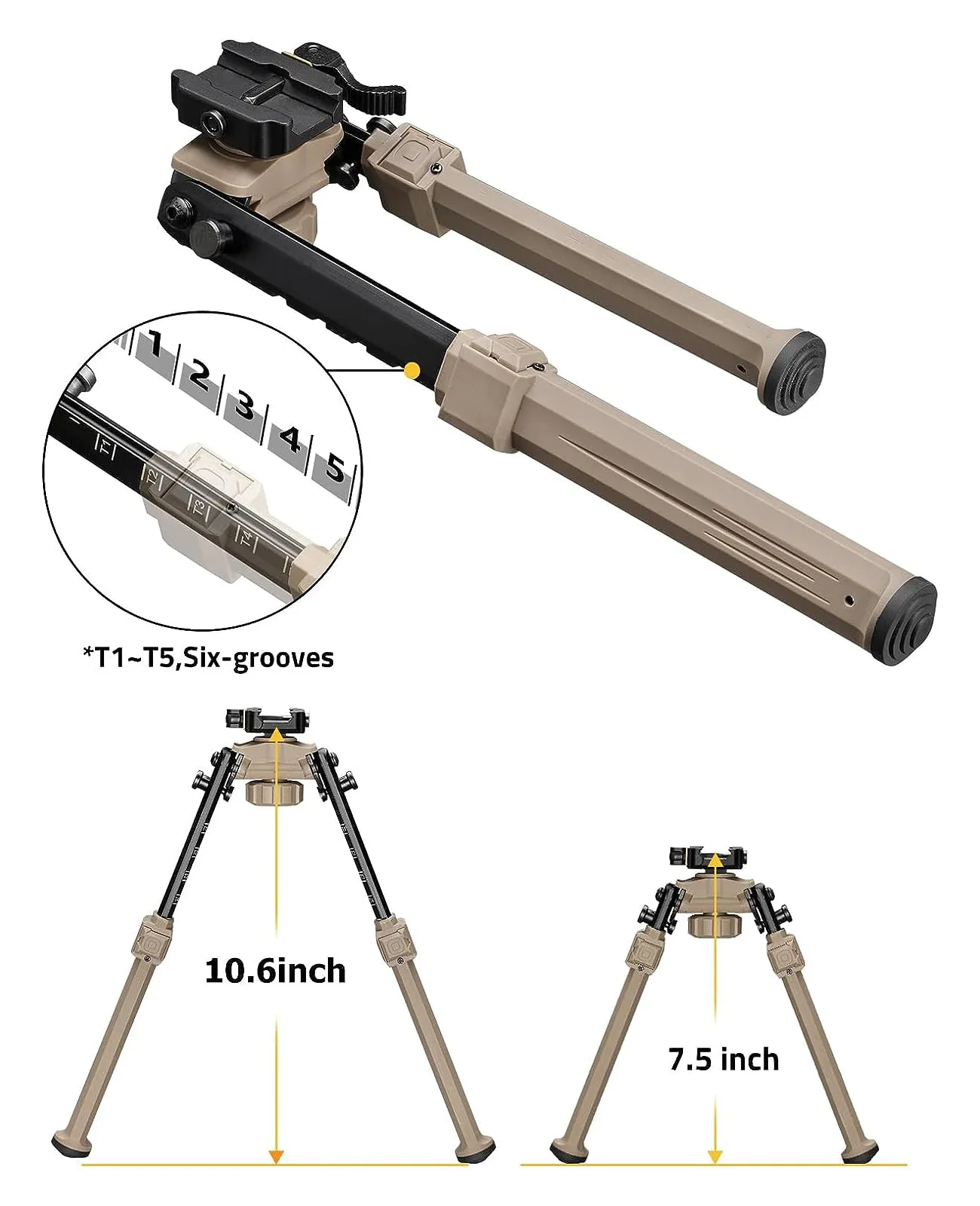 CVLIFE Bipod 7.5-10.6 Inches Quick Release Rifle Bipod for Picatinny Rail