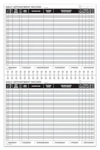 Daily Appointment Record Book - Spiral Bound 8-1/2” x 11”, Durable 90# Stock Paper Book for Tracking Automotive Repair Appointments