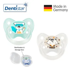 Dentistar Tooth-friendly Curve Pacifier Size 2 (set of 2) with Sterilization Box - Koala & Fox