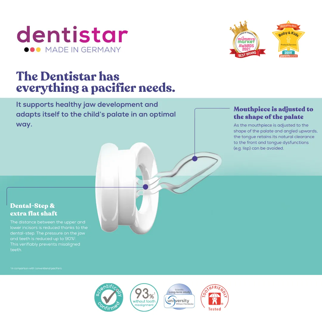 Dentistar Tooth-friendly Day & Night Pacifier Size 3 Set with Sterilization Box - Pink & Heart (14  months)