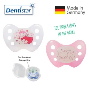 Dentistar Tooth-friendly Night Curve Pacifier Size 2 (set of 2) with Sterilization Box - Fairy & Cat