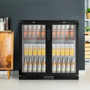 Devanti 198L Bar Fridge Dual Glass Door w/Light Black