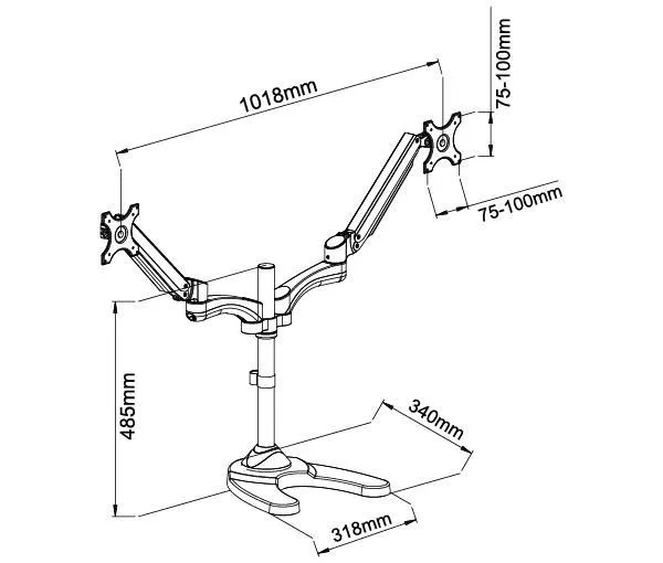 Dual Monitor Stand Monitor Mount, Fits 13 to 27 Inch Computer Screens Free Standing, Tilt/Swivel/Height Adjustable Arms, VESA Compatible, Black (2MSFG)