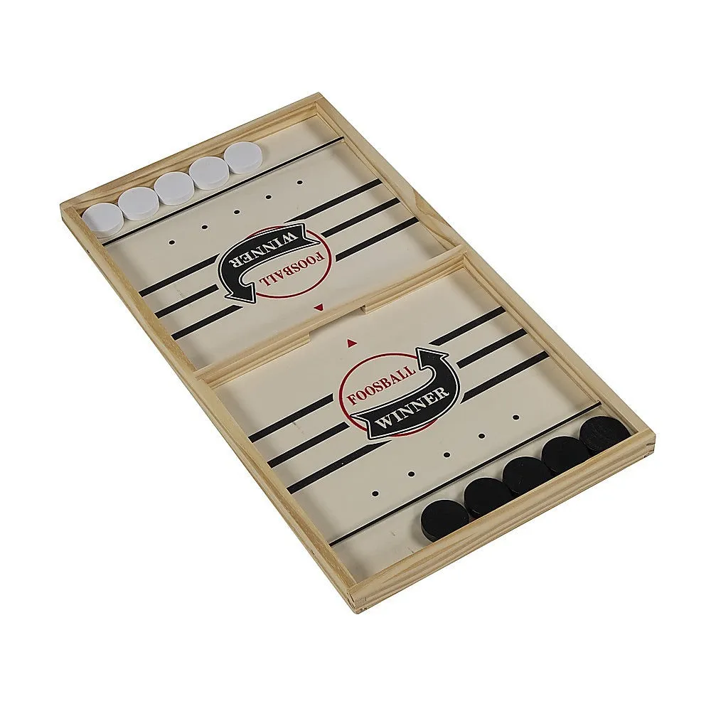 Durable Wooden Sling Puck Ice Hockey Table Game, 10 Pucks