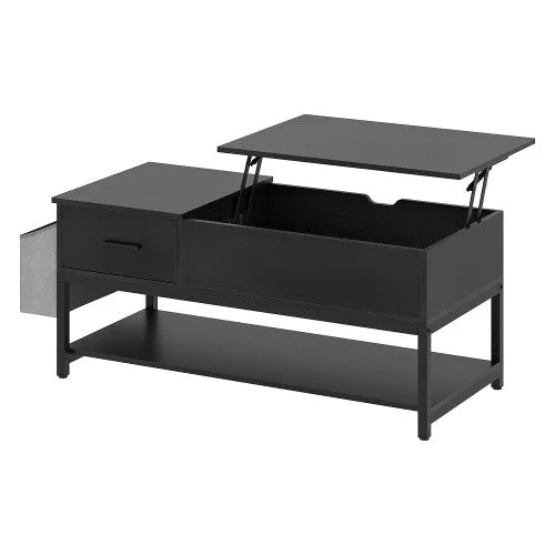 Elegant Lift Top Coffee Table with Storage Drawer, Hidden Compartment, Side Pouch for Home, Living Room | Heavy Duty (Black)