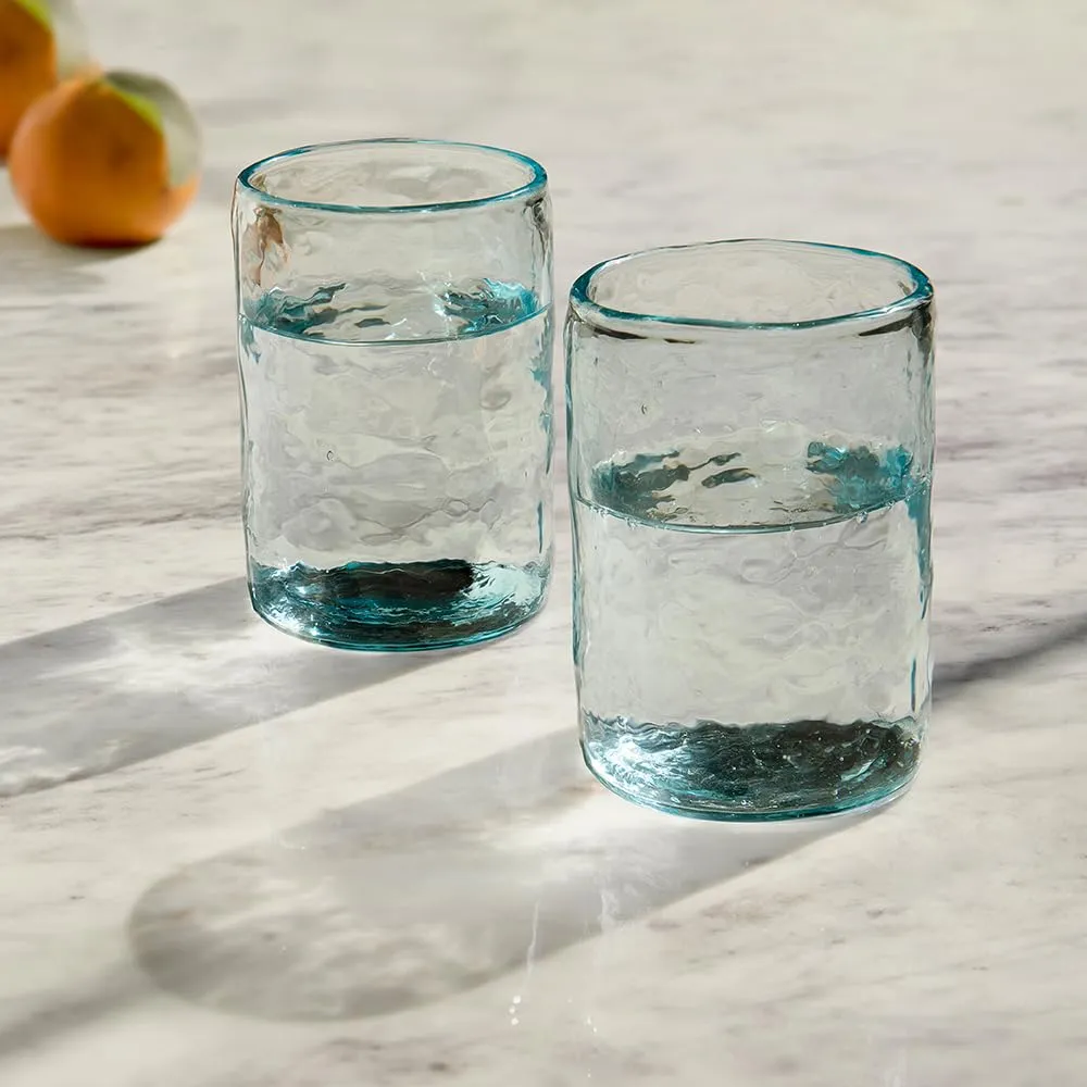 Ellementry Quoise Glass Tumbler Set of 2 (350 ml) (Cylindrical) | Transparent | Clear Glasses for Home, Kitchen, Office |Reusable Glass Tumblers for Cold Coffee, Smoothies, Juice & Milk�