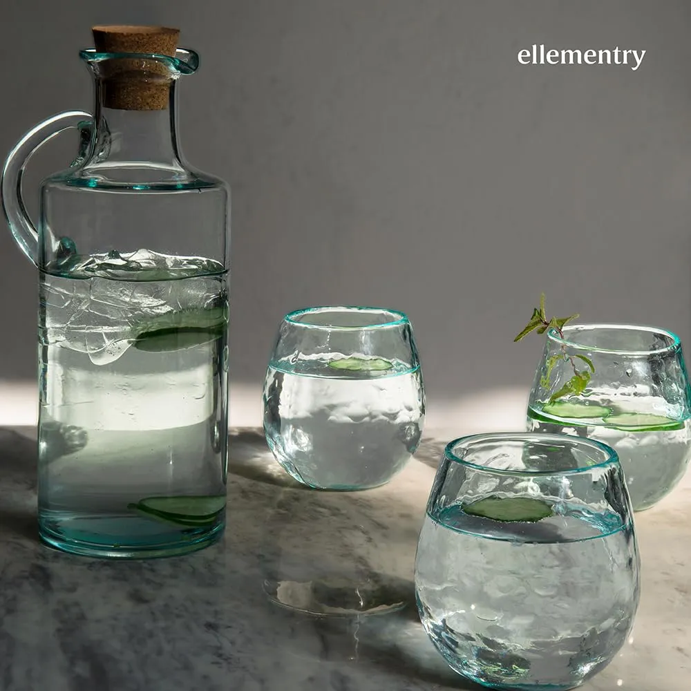 Ellementry Quoise Glass Tumbler Set of 4 (350 ml) (Round) | Transparent | Clear Glasses for Home, Kitchen, Office |Reusable Glass Tumblers for Cold Coffee, Smoothies, Juice & Milk�