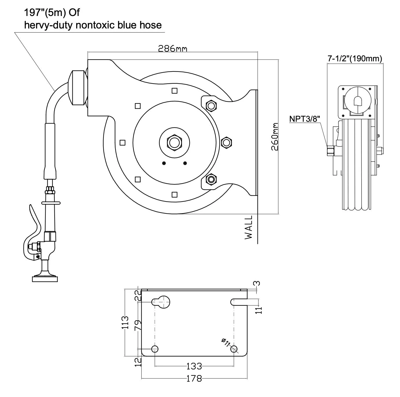 Empire Commercial Wash Down Open Hose Reel 5 Meter With Head Gun WRAS Approved - EMP-HR5-WRAS