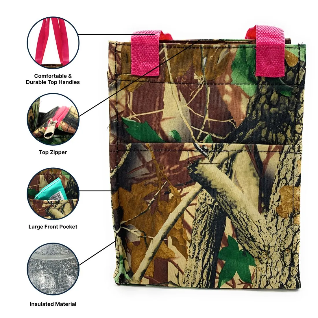 Empire Cove Insulated Lunch Bag Kids Adults Cooler Food Tote Picnic Travel Pink Camo